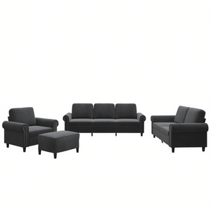 Dark Grey Velvet Living Room <b>Sofa</b> <b>Set</b> 100% Polyester Contemporary Modern Home Furniture - Product Image 1