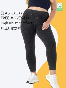POVTY OEM vêtements de créateurs personnalisés <span class=keywords><strong>jegging</strong></span> <span class=keywords><strong>taille</strong></span> <span class=keywords><strong>haute</strong></span> pour femmes avec poches extensible décontracté doux grande <span class=keywords><strong>taille</strong></span> jean leggings en denim - Product Image 2