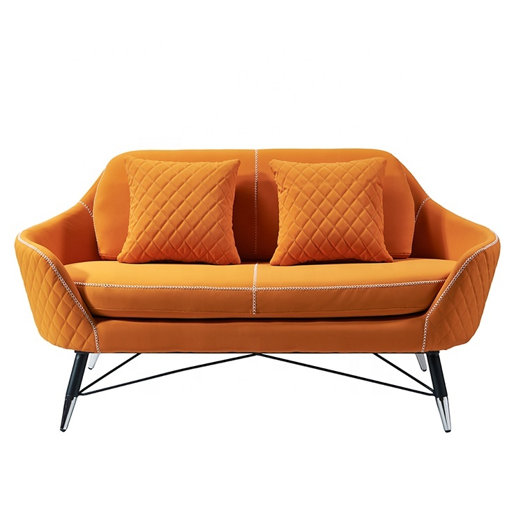 Multi-Pillow Living Room Couch Orange Velvet Fabric Iron Legs Leisure Modern Sofa