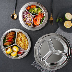 จานอาหารสแตนเลส 304 ทรงกลม แบ่งห้าช่อง สำหรับโรงเรียนและผู้ใหญ่ - Product Image 2