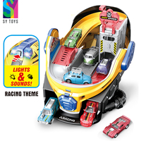 SY TOYS Creative Casque Déformé Parking Lumière Musique En Plastique Moulé Sous Pression Voiture Multifonctionnel Piste De Course Jouet Enfants Garage Jouet