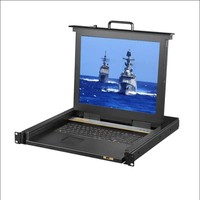 Laci KVM LED 17 inci, dengan desain manusia antarmuka VGA 1/4/8/16 kapasitas port 1U rak produk stok dipasang
