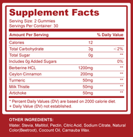Gummies de berbérine véganes à marque privée OEM avec cannelle de Ceylan, curcuma et probiotiques pour la santé digestive et le soutien immunitaire