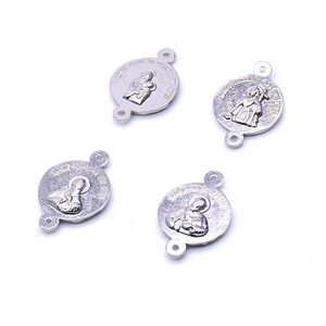 Perles de chapelet en alliage de zinc, quatre pièces, deux trous, rondes, argent antique, pour la fabrication de colliers, accessoires de bijouterie DIY - Product Image 2