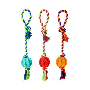 Toptan çevre dostu köpek çiğneme ipi oyuncaklar çiğneme lastik top ile dayanıklı örgülü pamuk halat çok satan ürün - Product Image 3
