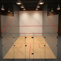 Terrain de squash Golden Squash Ball 9,75x6,4m, verre trempé 12mm, sol en bois, joints en acier inoxydable, garantie 10 ans, squash professionnel