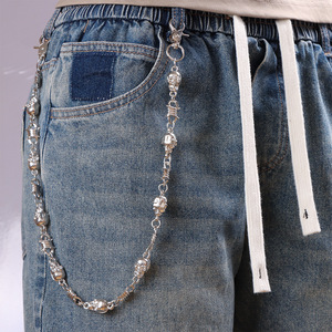 โซ่คาดเอวแบบสองด้านลายหัวกะโหลกประดับเพชร สไตล์ทิเบต สีเงิน แฟชั่นฮิปฮอป โซ่คาดเอวชั้นเดียว สำหรับใส่ทุกวัน - Product Image 4