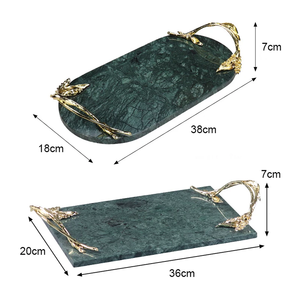 SAIDKOCC plateau en marbre naturel pour Dessert parfum bijoux vanité plateau avec poignée dorée pour <span class=keywords><strong>commode</strong></span> comptoir Table basse - Product Image 3