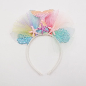 Diadema con Cola de Pez para Bebés, Accesorio para el Cabello, Diadema Infantil con Diseño de <span class=keywords><strong>Sirena</strong></span>, Conchas y Estrellas de Mar - Product Image 1