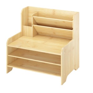 <b>Desktop</b> Wooden Storage Rack 13.19x10.04x12.6 Inches Multi Tier Organizer For Office Desk With Compartments Natural Wood Color - Product Image 3