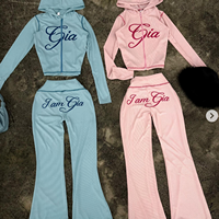 Conjunto Deportivo para Mujer con Estampado de Letras, Sudadera Corta con Cierre y Pantalones Acampanados, Ropa Cómoda para Yoga, Fabricante Alibaba, OEM, ODM