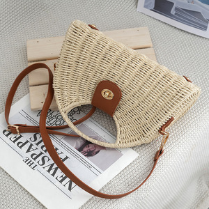 Bolso Bandolera de <span class=keywords><strong>Mujer</strong></span> de Gran Capacidad, Estilo Boho, Ligero, Ecológico, Tejido con Cuerda de Papel, Marco de Hierro en Forma de Media Luna, Hebilla Redonda - Product Image 2