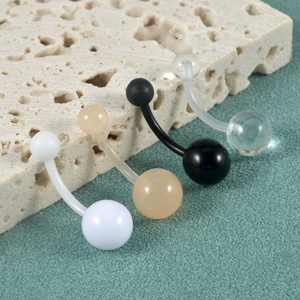 4Pcs Thiết Lập Trắng Đen Acrylic Linh Hoạt Bioplast Bụng Nút Nhẫn Kim Cương Ngọc Trai Đá Trang Sức Cho Phụ Nữ Của Navel Piercing Đám Cưới - Product Image 3