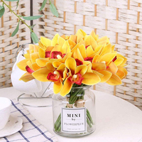 1 pièce de plantes artificielles au toucher réel, fleurs d'orchidée Cymbidium en soie, pour bouquets de mariage, décorations de table, jardin et fêtes