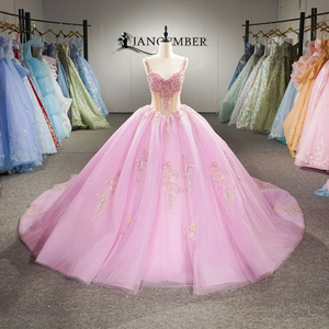 Robe de Quinceañera Jancember 6951 élégante à bretelles <span class=keywords><strong>spaghetti</strong></span>, rose, à fleurs, avec corsage bouffant et lacets - Product Image 3