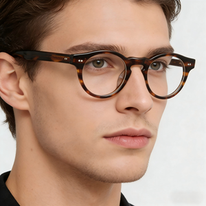 Kính mắt thời trang unisex tròn gọng acetate dày kiểu retro Ý mới về năm 2025, màu đen nâu sẫm - Product Image 6
