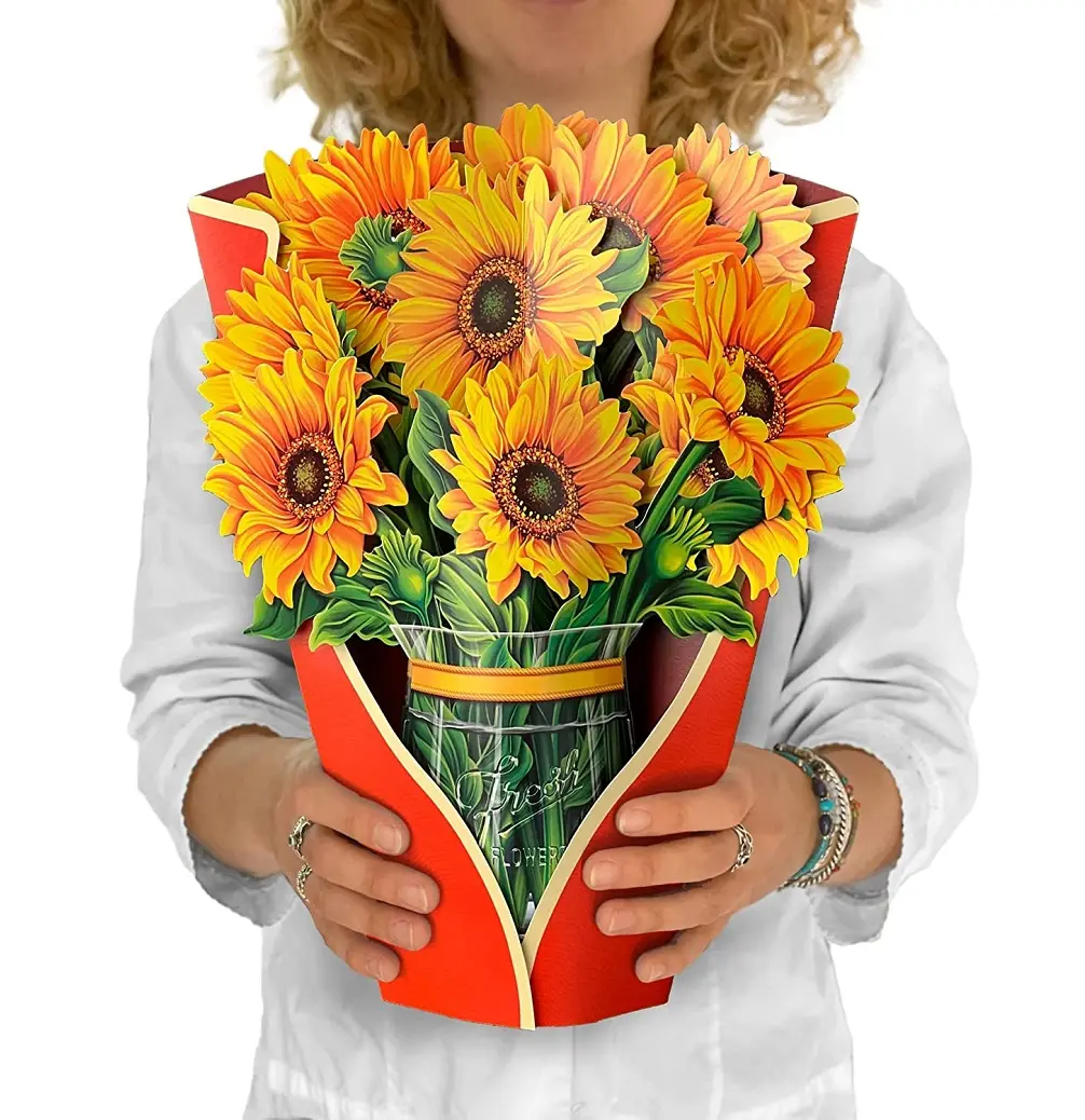 Xieli Wholesales Paper Pop Up Cards 12 inch Life Sized Forever Flower Bouquet 3D Popup Greeting Cards for Mothers Day