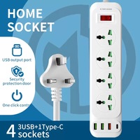 5-fach Steckdosenleiste mit 3 USB-A und 1 Typ-C Anschlüssen, Überlastschutzschalter, flammhemmendes Material, Verlängerungskabel EU UK US 2M