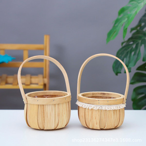 Handwoven Small Wooden <strong>Basket</strong> <strong>for</strong> <strong>Flower</strong> Arrangement Pastoral Style Mother's Day Decorative Rattan Gift Handbag Made with Wood - Product Image 4