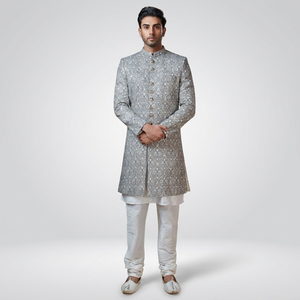 DAZZLING--Indo-Western-Sherwani with <b>Pant</b>--with MATCHING SHOE WITH Embroidery for Indian/Pakistani PartyMen's Suits - Product Image 6