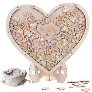Heart Shaped Wooden Signature Guest Books Wooden Picture Frame Wedding Guest Book Home Decorations