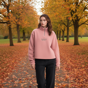 Sudadera de lana para mujer con cuello alto y cremallera, bordado frontal, informal, de otoño, color liso, manga larga, corte regular - Product Image 2