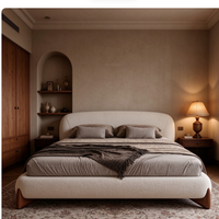 Lit capitonné en tissu bouclé texturé à boucles, style français, léger, chaud, luxueux et doux, pour villa, appartement, hôtel, chambre principale