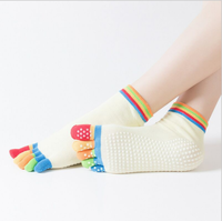 Chaussettes multicolores arc-en-ciel pour femmes, 5 doigts, antidérapantes, mignonnes