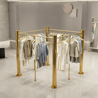 Exhibidor de Ropa para Mujer, Estante de Exhibición de Acero Inoxidable, Titanio Dorado, Exhibidor de Ropa Femenina Tipo Isla