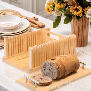 Bamboo Bread Slicer <b>Tray</b> With Crumb Collector Foldable <b>Storage</b> For Kitchen <b>Baking</b> Tools - Product Image 1