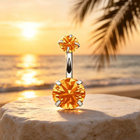 Anneau de nombril en zircon pour l'été, en acier inoxydable 316L, serti à quatre griffes, bijou de piercing corporel unisexe