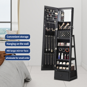 3 Drawers Lockable Armoire <b>Full</b>-<b>Length</b> <b>Mirror</b> Wood Jewelry Storage Cabinet for Living Room - Product Image 5