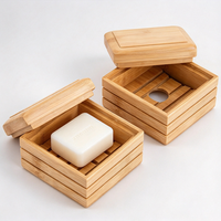 Boîte à Savon Portable Écologique en Bambou de Haute Qualité avec Couvercle et Grille de Drainage, Personnalisable avec Logo, pour Rangement de Savon Artisanal dans la Salle de Bain