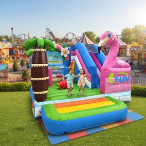 Castillo Inflable Comercial con Diseño de Flamenco Rosa y Palmera Tropical, para Fiestas de <span class=keywords><strong>Cumpleaños</strong></span> en el Jardín - Product Image 1