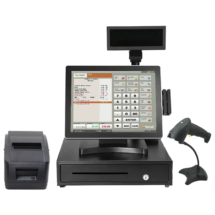 15 ''คอมพิวเตอร์ Cash Register เครื่อง POS ระบบหยอดเหรียญอิเล็กทรอนิกส์ PC Touch Screen ALL IN ONE