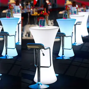 Mesa e cadeira elegante Highboy LED para bar, móveis comerciais, para festas de casamento e eventos, mesa e cadeira de plástico para uso ao ar livre