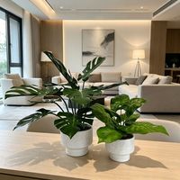 Ensemble de plantes artificielles réalistes de luxe Monstera et Alocasia en pot pour la décoration de table de salon moderne