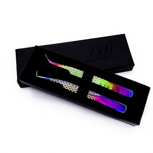 Pince à épiler pour extensions de cils Rainbow, pointe en fibre, courbée à 90 degrés, personnalisée, avec boîte de rangement - Product Image 6