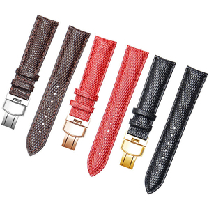 Bracelet de montre OEM personnalisé en cuir véritable grain lézard avec boucle déployante papillon 14mm 16mm 18mm 20mm 22mm – Bracelet de remplacement - Product Image 1