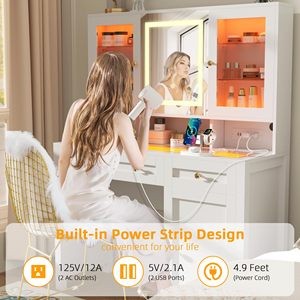 <span class=keywords><strong>Coiffeuse</strong></span> moderne en verre blanc avec plusieurs tiroirs <span class=keywords><strong>de</strong></span> rangement pour chambre <span class=keywords><strong>de</strong></span> filles Accessoire <span class=keywords><strong>de</strong></span> maquillage léger - Product Image 6