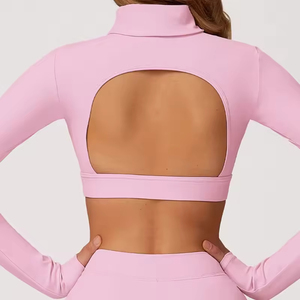 Fabricant de vêtements de yoga – Hauts de yoga décontractés pour femmes, à col montant, moulants, dos nu, à manches longues, pour la course, le fitness et la gym - Product Image 3