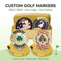 Ensemble de marqueurs de balle de golf magnétiques avec clip pour chapeau, en métal émaillé doré, boîte de rangement, thèmes variés, ensemble cadeau de golf de collection, logo personnalisé OEM
