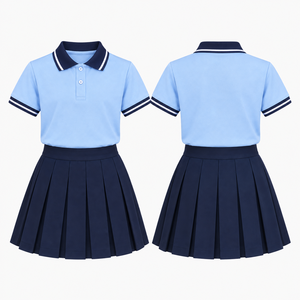 Girls <b>Blue</b> <b>School</b> <b>Polo</b> <b>Shirts</b> Custom Logo Short Sleeve Contrast Collar Breathable Student Uniform Schoolwear <b>Polo</b> Tops - Product Image 2