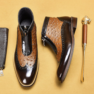 Bottes Chelsea de luxe de haute qualité pour hommes, en cuir embossé autruche, à lacets, à bout pointu, pour un look brillant - Product Image 5