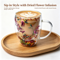 Tasse en verre borosilicate transparent à double paroi, résistante à la chaleur, avec poignée, pour café et fleurs séchées
