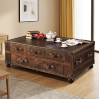 Table basse de style américain rétro, de style européen, classique du milieu du siècle, avec rangement pour cigares, pour salon, en cuir véritable vieilli