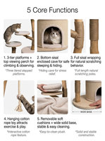 Arbre à chat en bois de luxe, tour d'escalade moderne pour chat, design antidérapant écologique, mobilier pour chat d'intérieur/extérieur à 2 niveaux, en carton