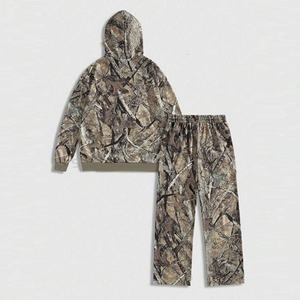 Conjunto de Sudadera con Capucha y Pantalones Deportivos de Camuflaje con Logotipo Personalizado para Hombre, Transpirable, Informal, Holgado, de Corte Recto, para Otoño - Product Image 1
