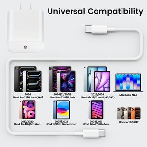 Chargeur USB C 20W avec câble tressé pour iPad Pro Air Mini Tablet PD, charge rapide, blanc - Product Image 6