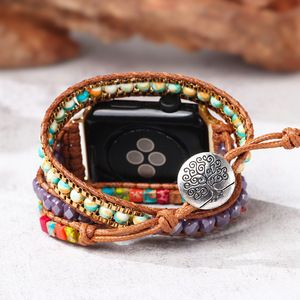 สายนาฬิกา Apple Watch สไตล์โบฮีเมียนประดับด้วยลูกปัดสีฟ้าเทอร์ควอยซ์ธรรมชาติ  งานทอผ้าแฟชั่นสำหรับ Apple Watch - Product Image 2
